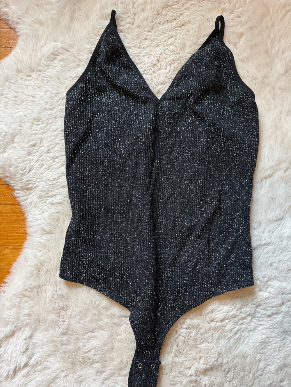 Dynamite Black Sparkle V-Neck Bodysuit